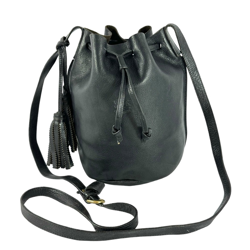 IL BISONTE W.A DI FILIPPO Black Leather Drawstring Bucket Bag Made in Italy